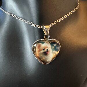 pomeranian picture heart necklace adjustable